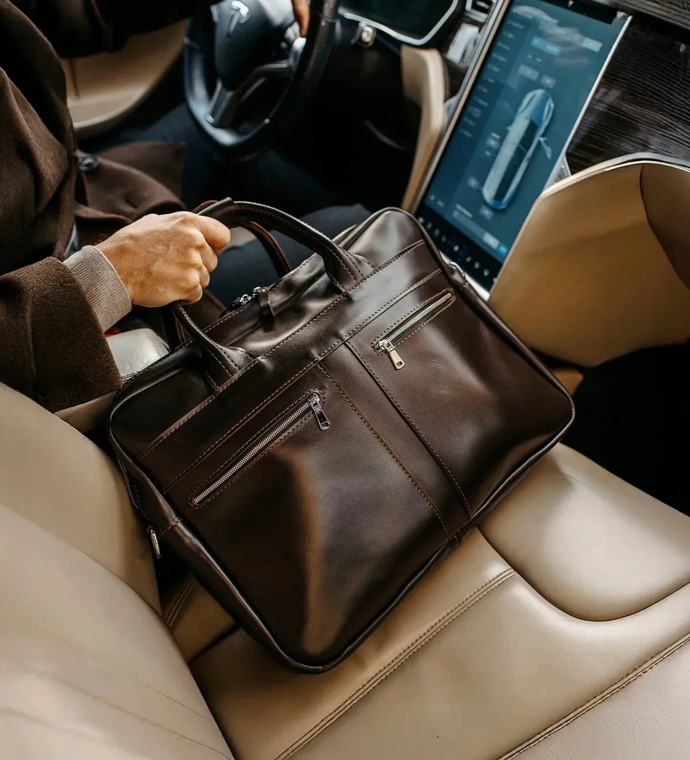 Men's Zippered Leather Briefcase – Work & Everyday Laptop Bag