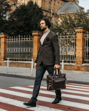 Leather Laptop Briefcase with Organizer – Smooth Finish
