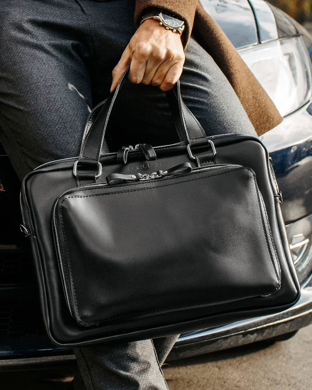 Leather Laptop Briefcase with Organizer – Smooth Finish