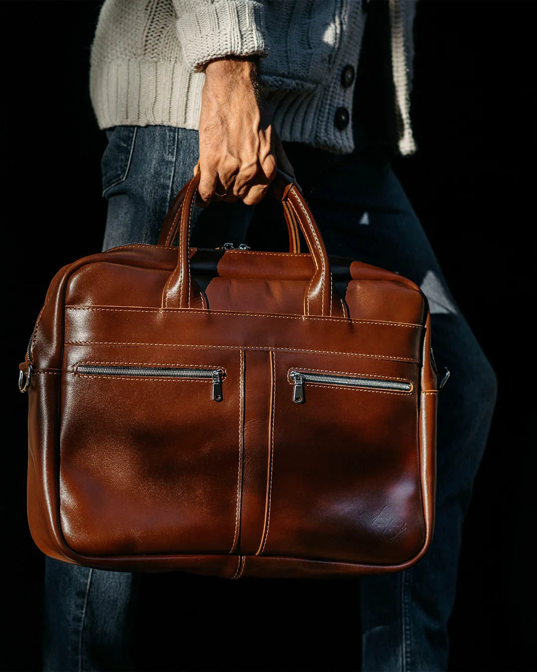Men's Zippered Leather Briefcase – Work & Everyday Laptop Bag