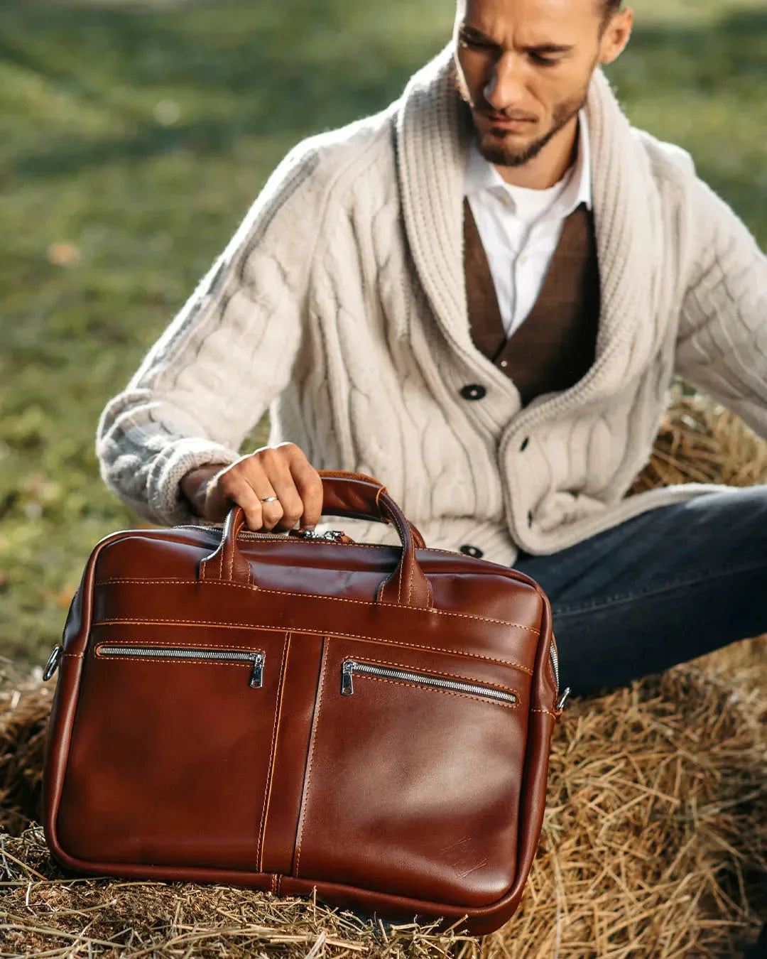Men's Zippered Leather Briefcase – Work & Everyday Laptop Bag