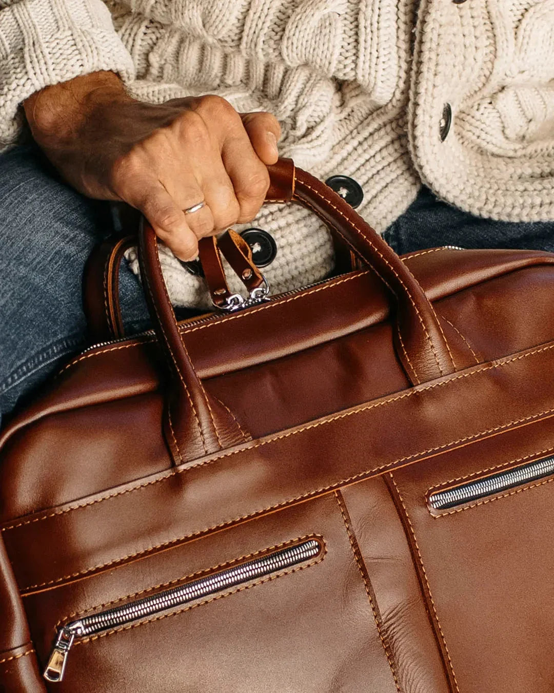 Men's Zippered Leather Briefcase – Work & Everyday Laptop Bag