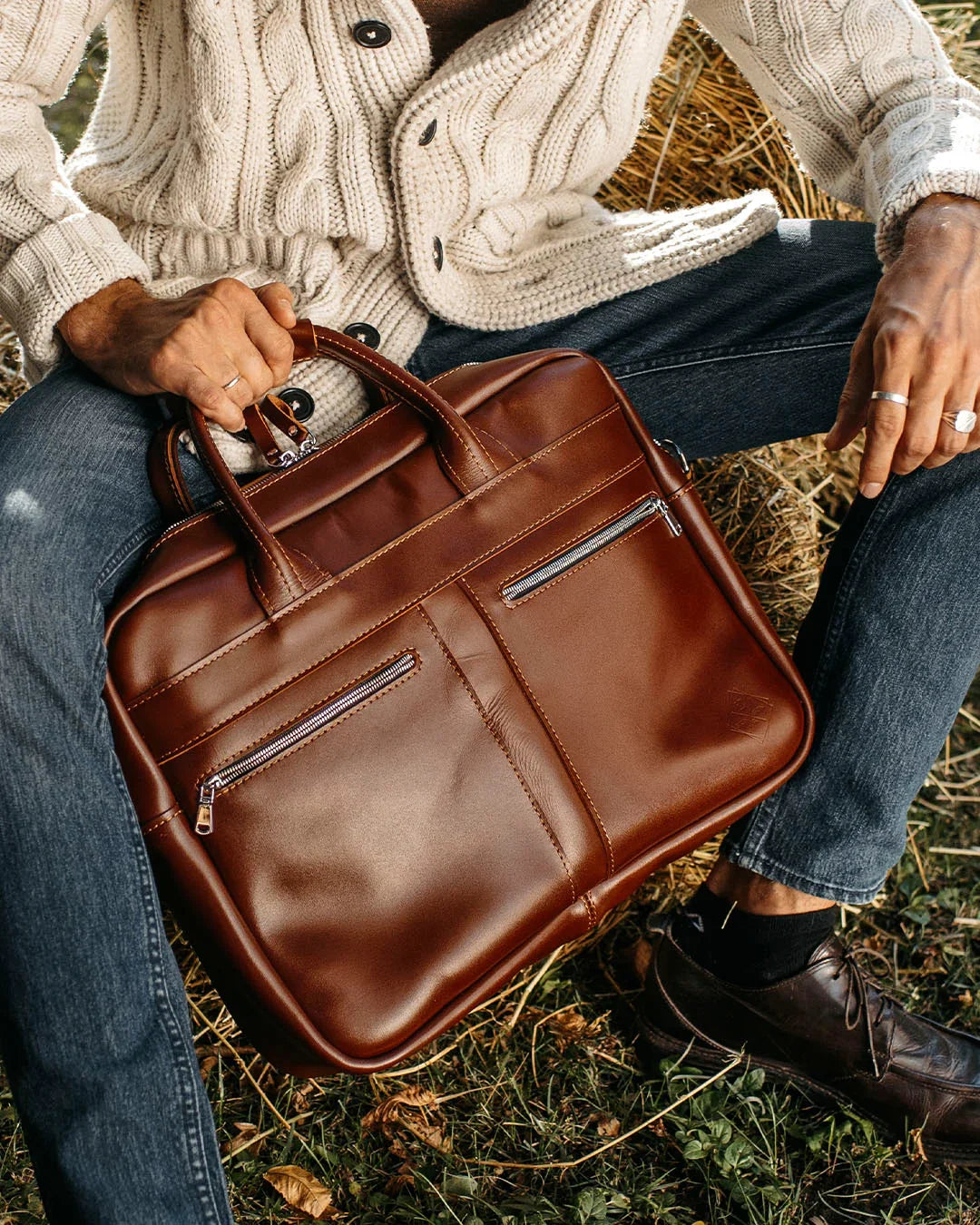 Men's Zippered Leather Briefcase – Work & Everyday Laptop Bag