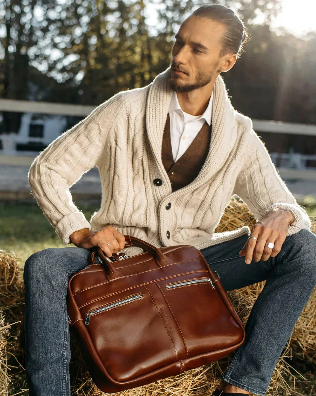 Men's Zippered Leather Briefcase – Work & Everyday Laptop Bag