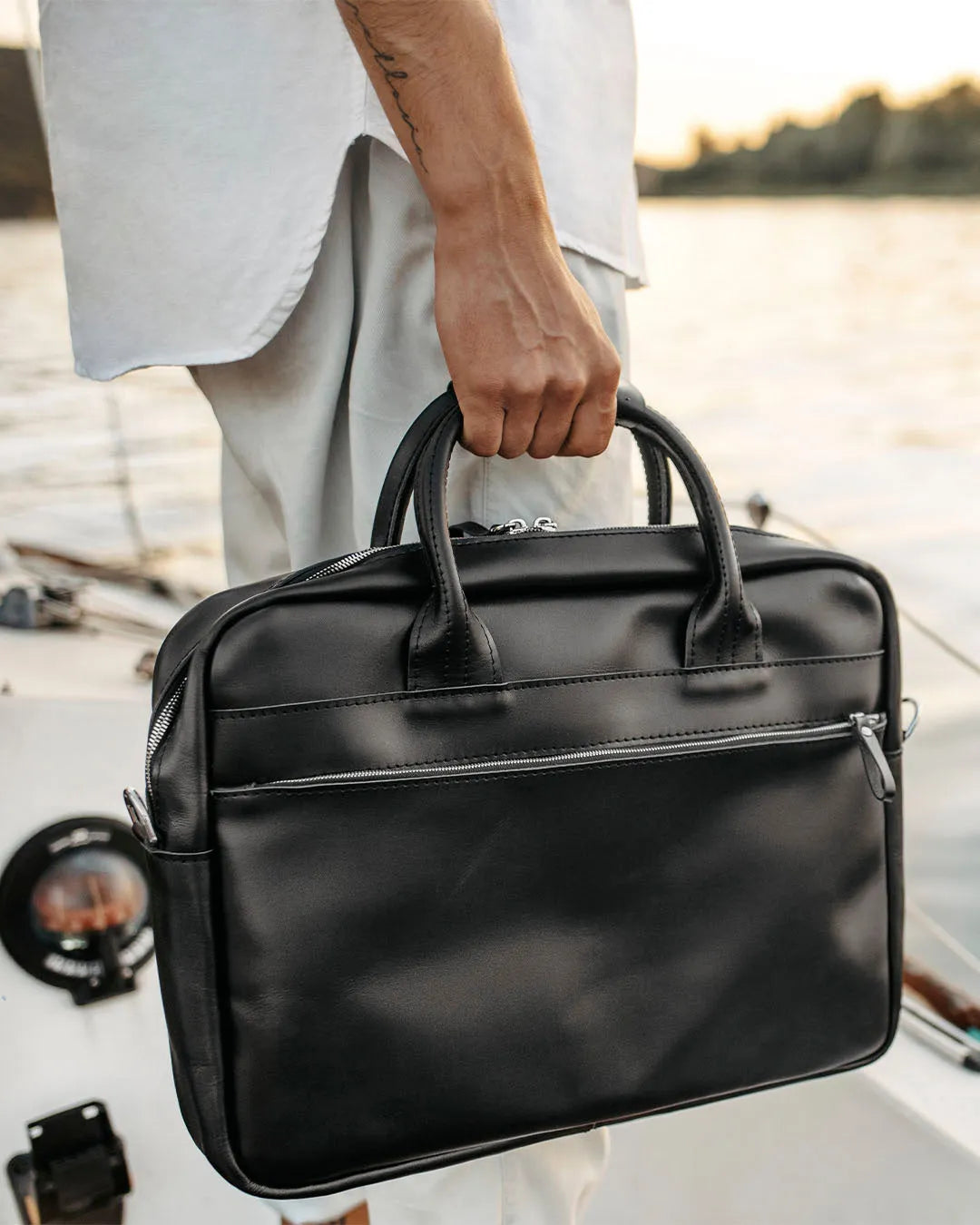 Men's Zippered Leather Briefcase – Work & Everyday Laptop Bag