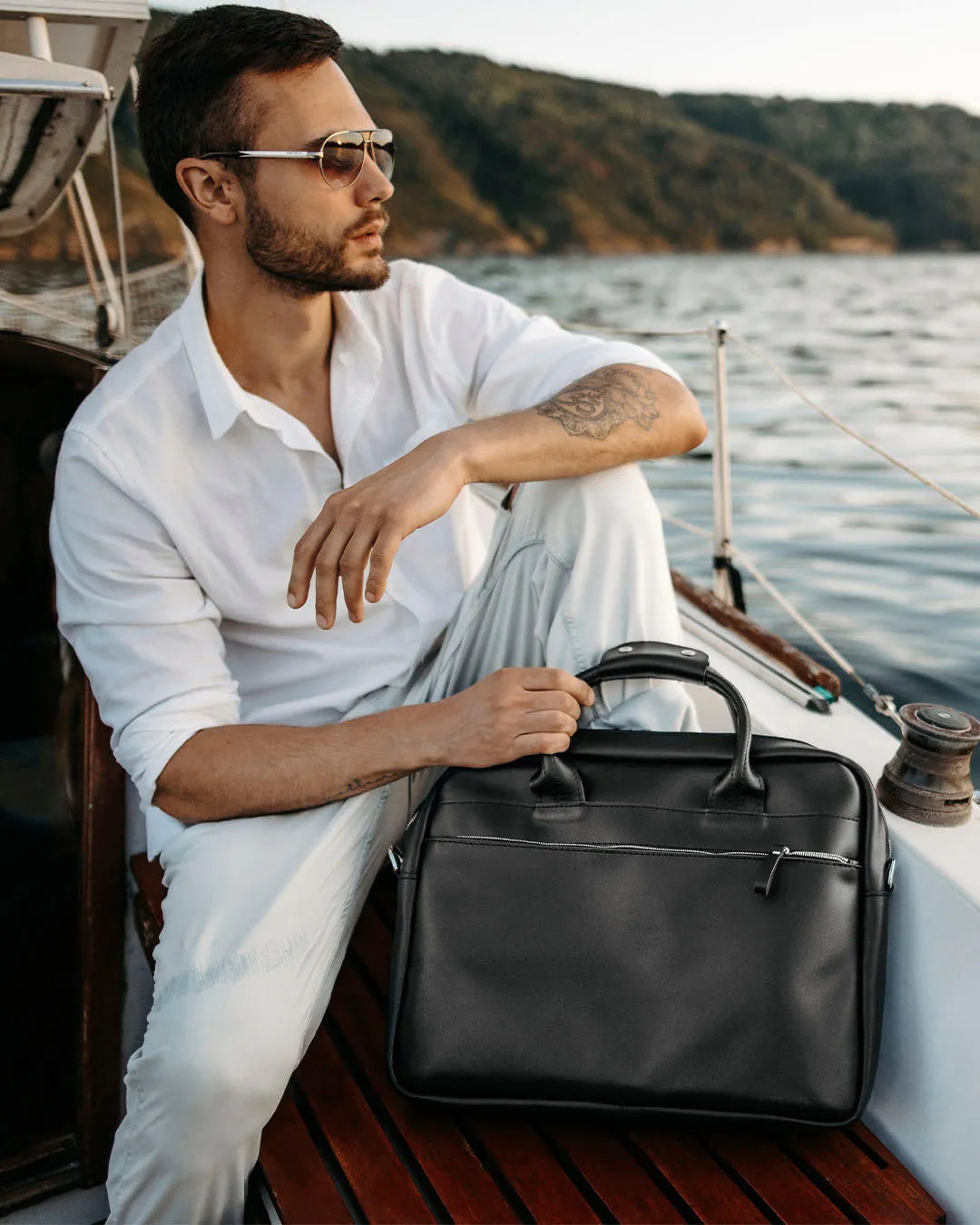 Men's Zippered Leather Briefcase – Work & Everyday Laptop Bag