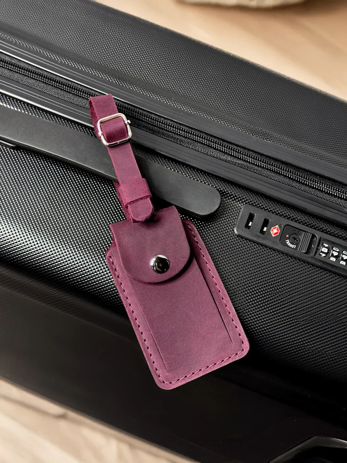 Matte Leather Luggage Tag with Pocket Travel Accessory