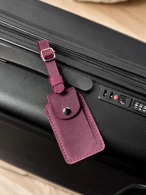 Matte Leather Luggage Tag with Pocket Travel Accessory
