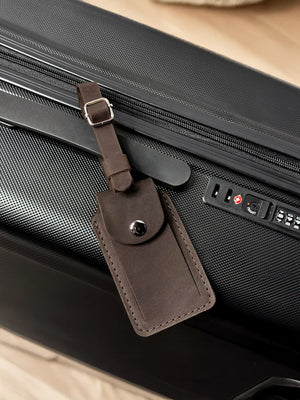 Matte Leather Luggage Tag with Pocket Travel Accessory