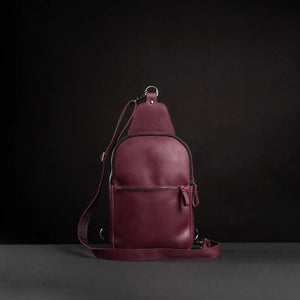 Matte Waxed Leather Sling Bag – Slim Crossbody & Semi-Backpack