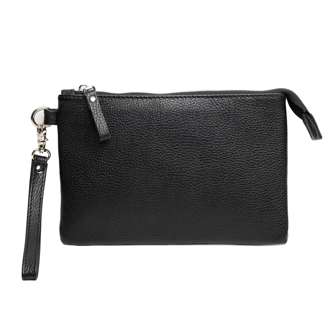 Zippered Full grain Leather Clutch | Graini Black - Wenderfarer