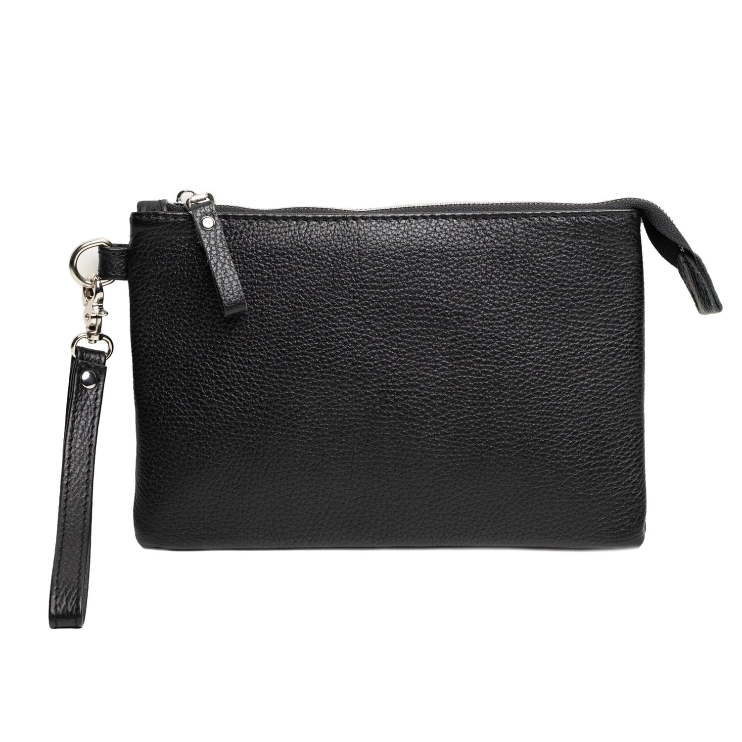 Zippered Full grain Leather Clutch | Graini Black - Wenderfarer
