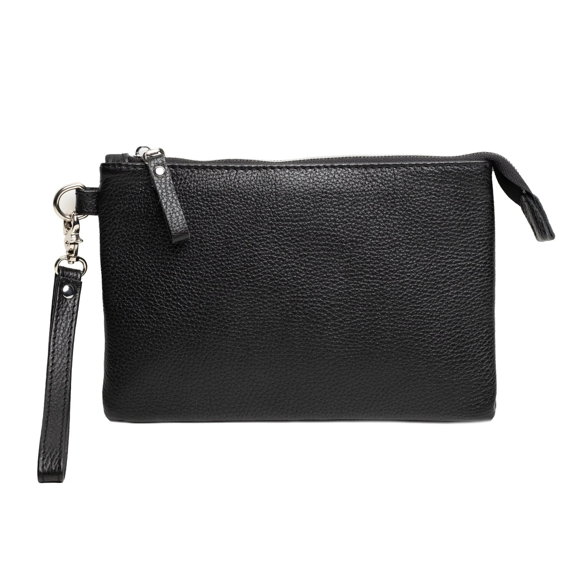Zippered Full grain Leather Clutch | Graini Black - Wenderfarer