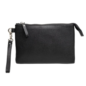 Zippered Full grain Leather Clutch | Graini Black - Wenderfarer