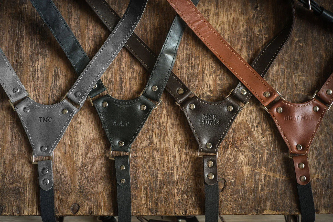 Waxed Matte Leather Suspenders for Men with Buckles