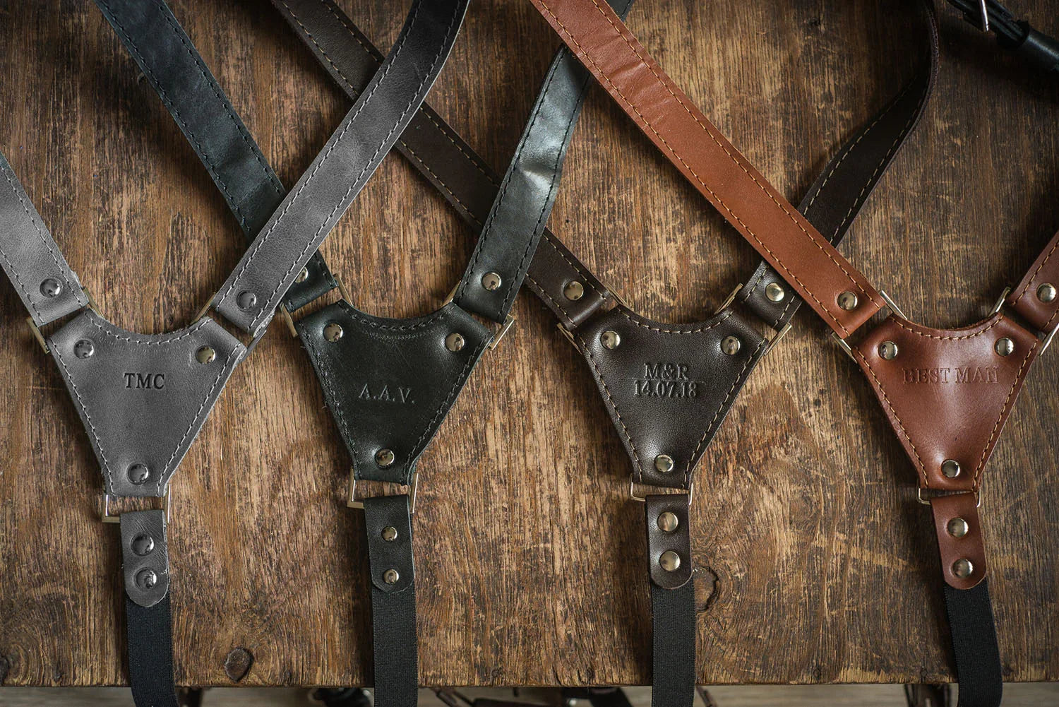Waxed Matte Leather Suspenders for Men with Buckles