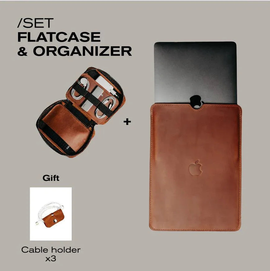 Leather Laptop Sleeve + Tech & Cables Organizer Set for Everyday