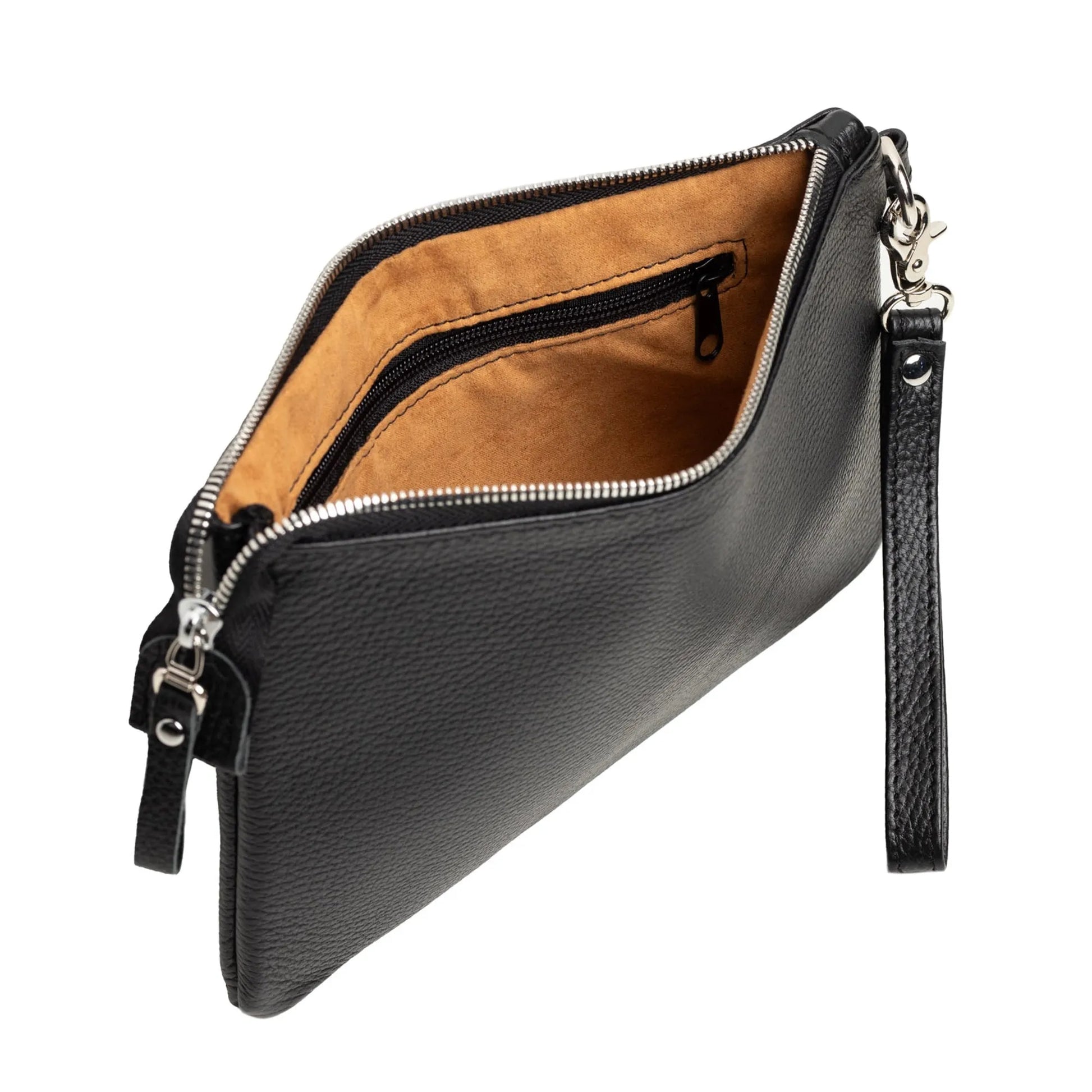 Zippered Full grain Leather Clutch | Graini Black - Wenderfarer