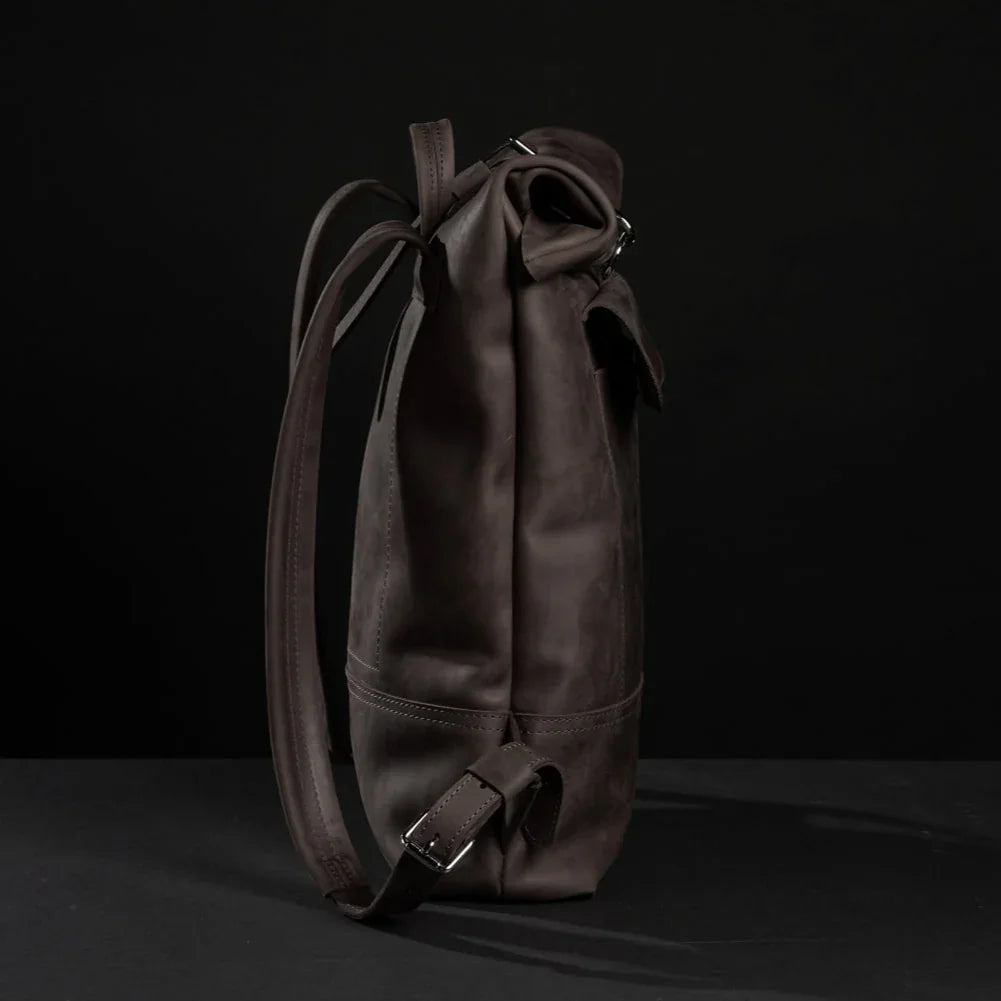 Matte Leather Roll Top Backpack