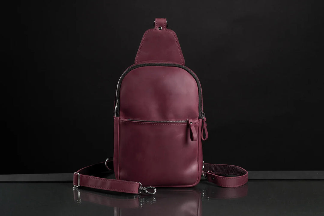 Matte Waxed Leather Sling Bag – Slim Crossbody & Semi-Backpack