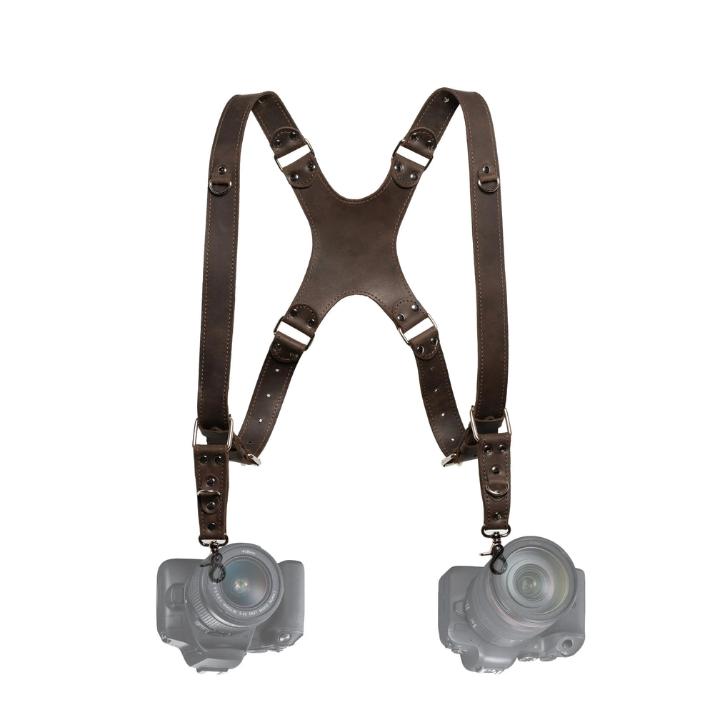 Dual Camera Harness – Matte Leather with Custom Logo Option