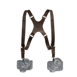 Dual Camera Harness – Matte Leather with Custom Logo Option