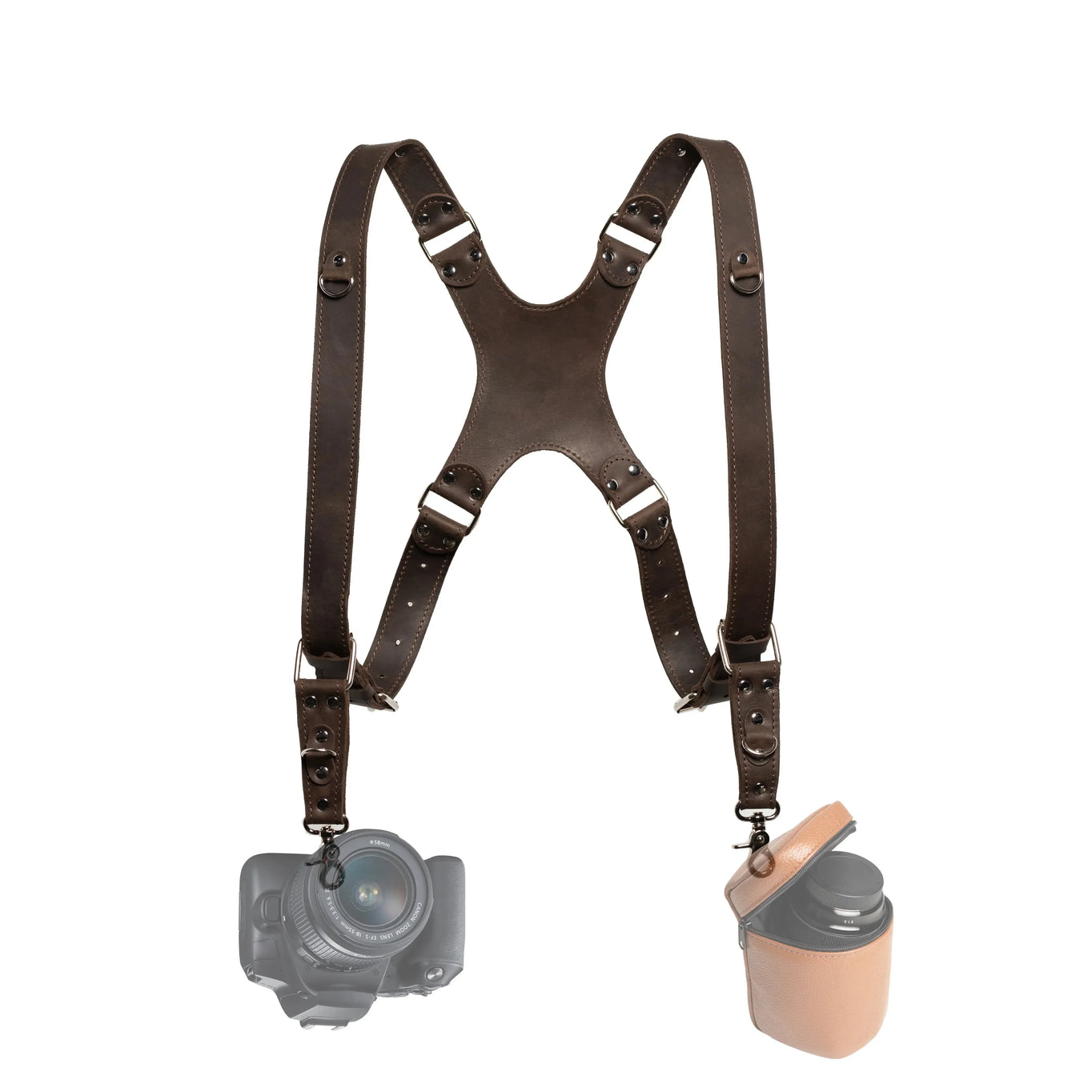 Dual Camera Harness – Matte Leather with Custom Logo Option