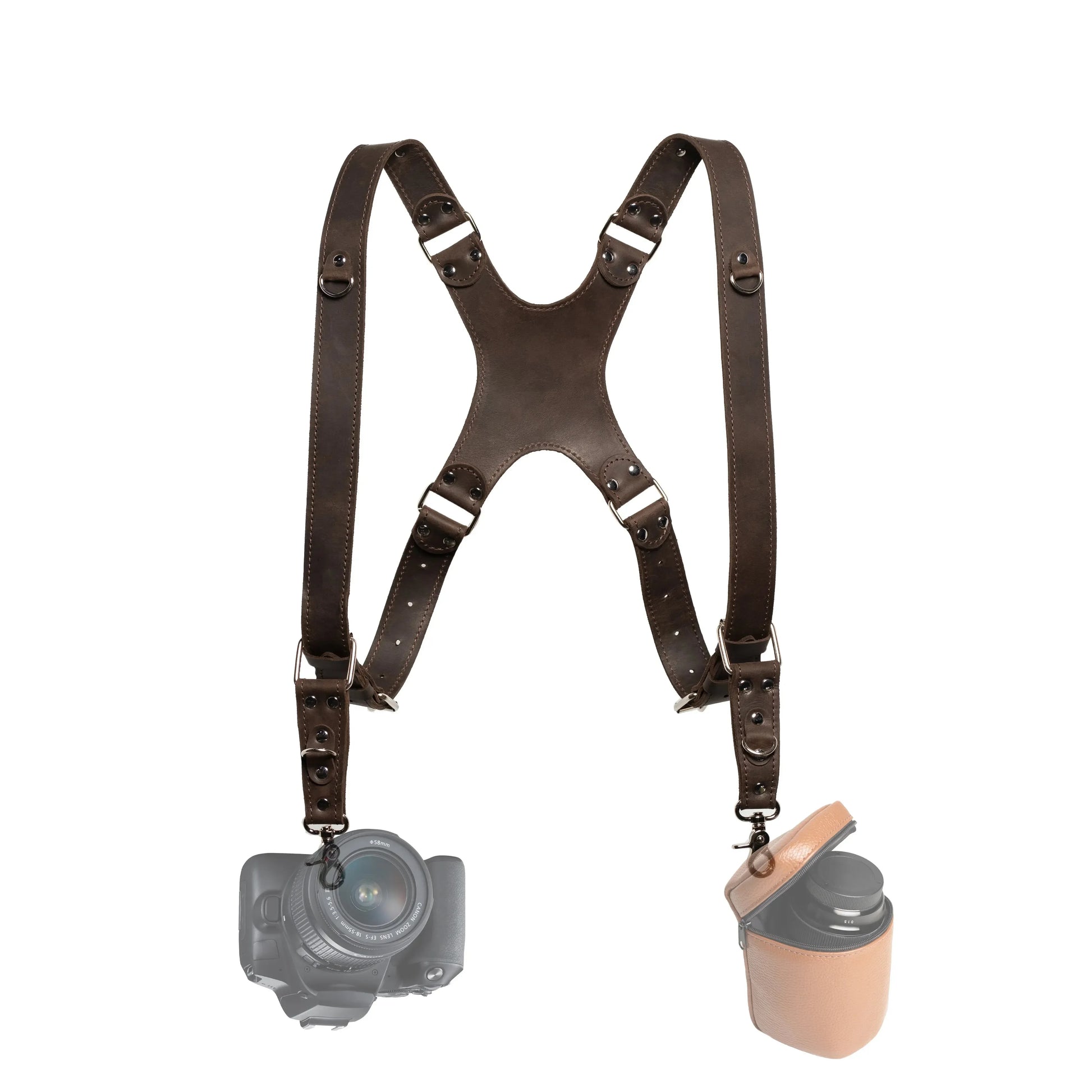 Dual Camera Harness – Matte Leather with Custom Logo Option