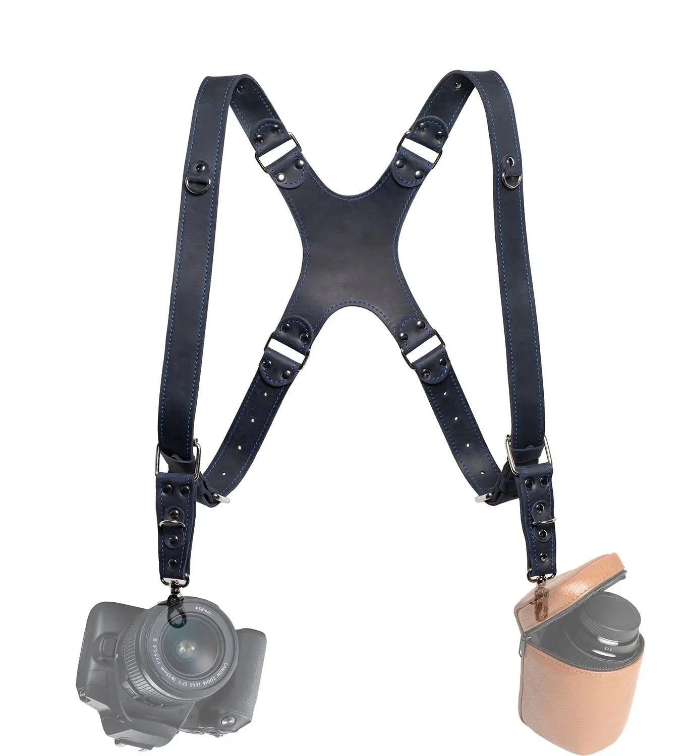 Dual Camera Harness – Matte Leather with Custom Logo Option