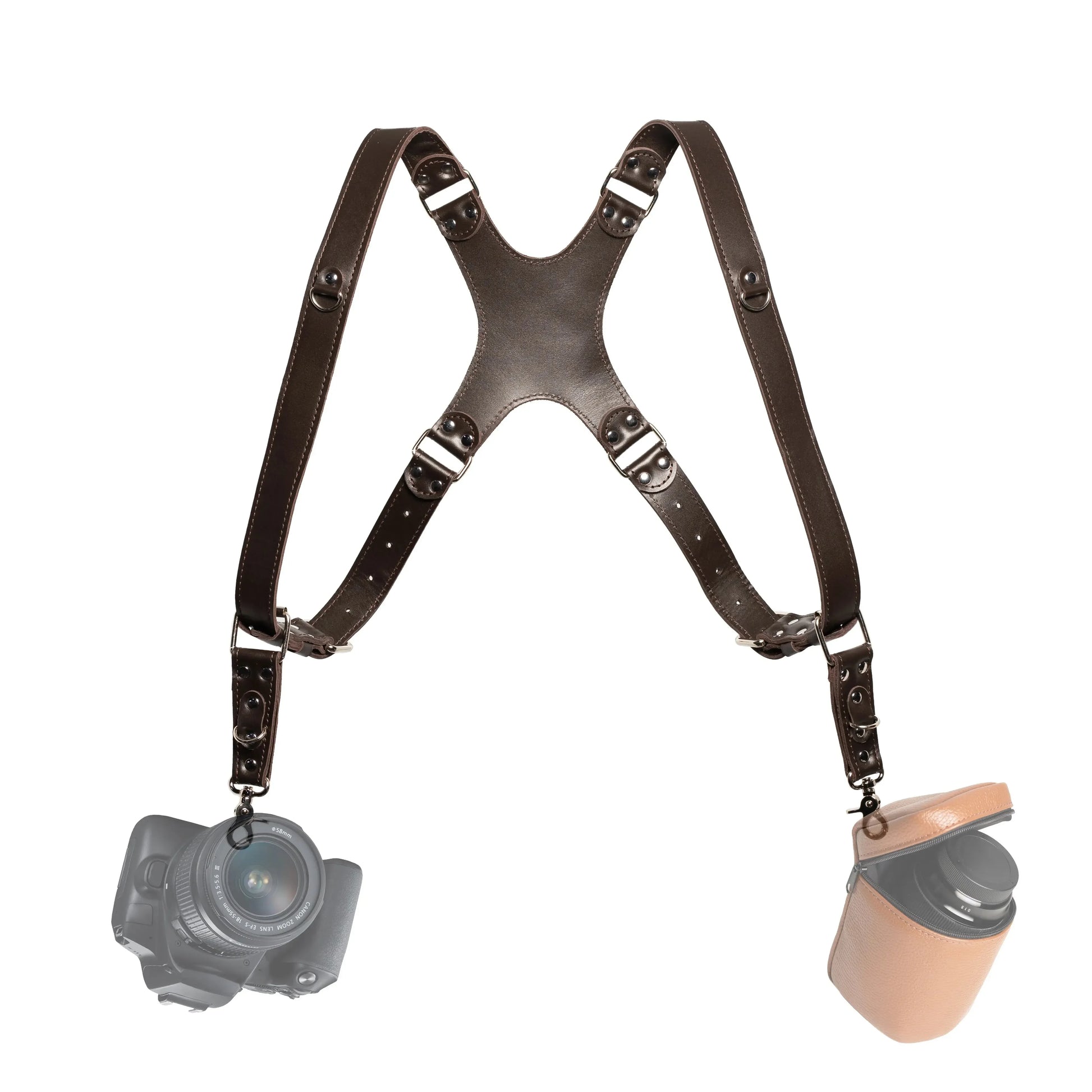 Smooth Leather Dual Camera Harness – Adjustable & Secure Fit