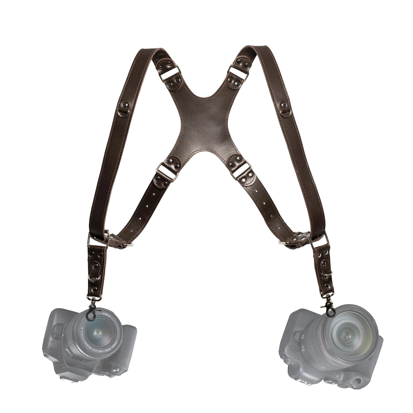 Smooth Leather Dual Camera Harness – Adjustable & Secure Fit