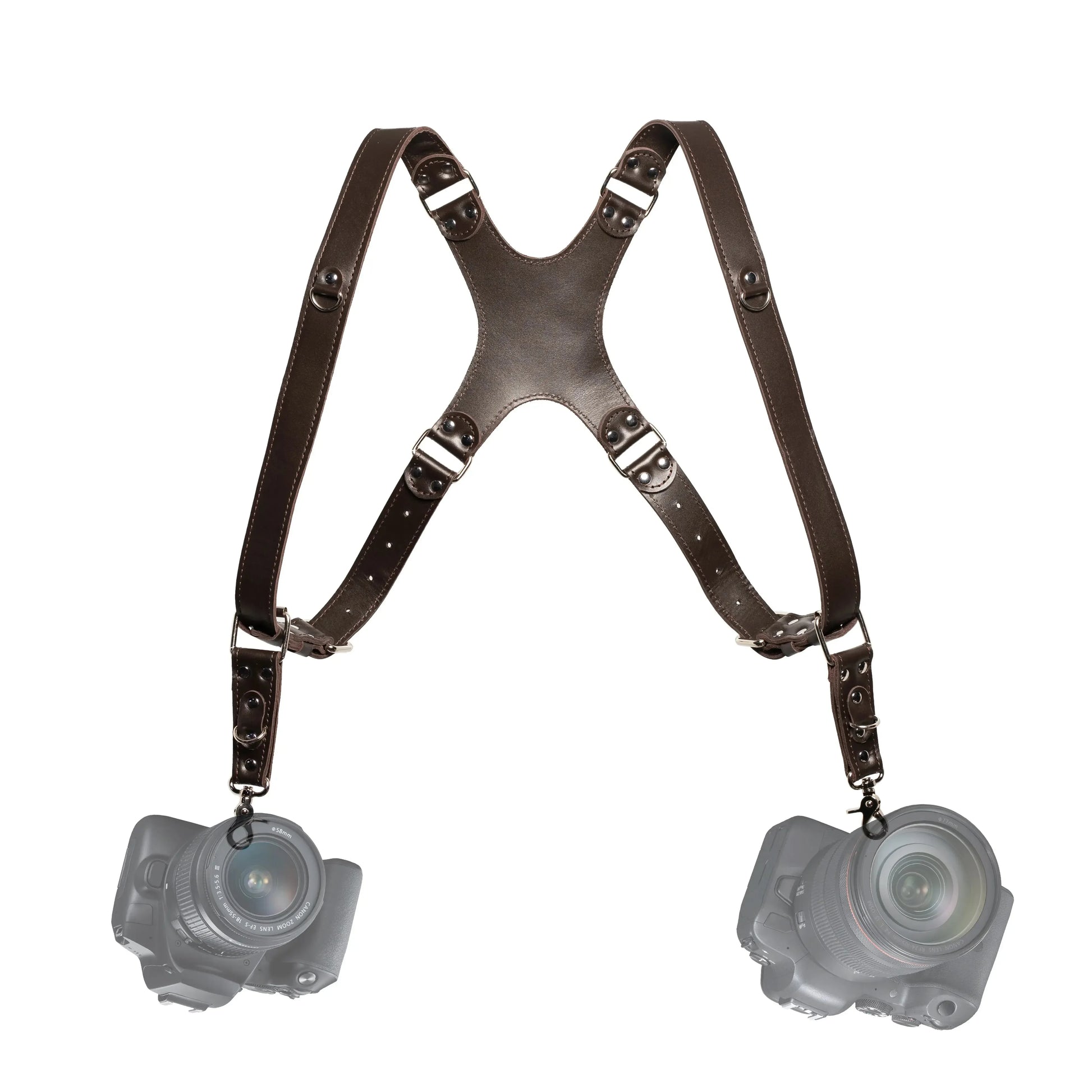 Smooth Leather Dual Camera Harness – Adjustable & Secure Fit