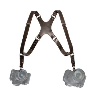Smooth Leather Dual Camera Harness – Adjustable & Secure Fit