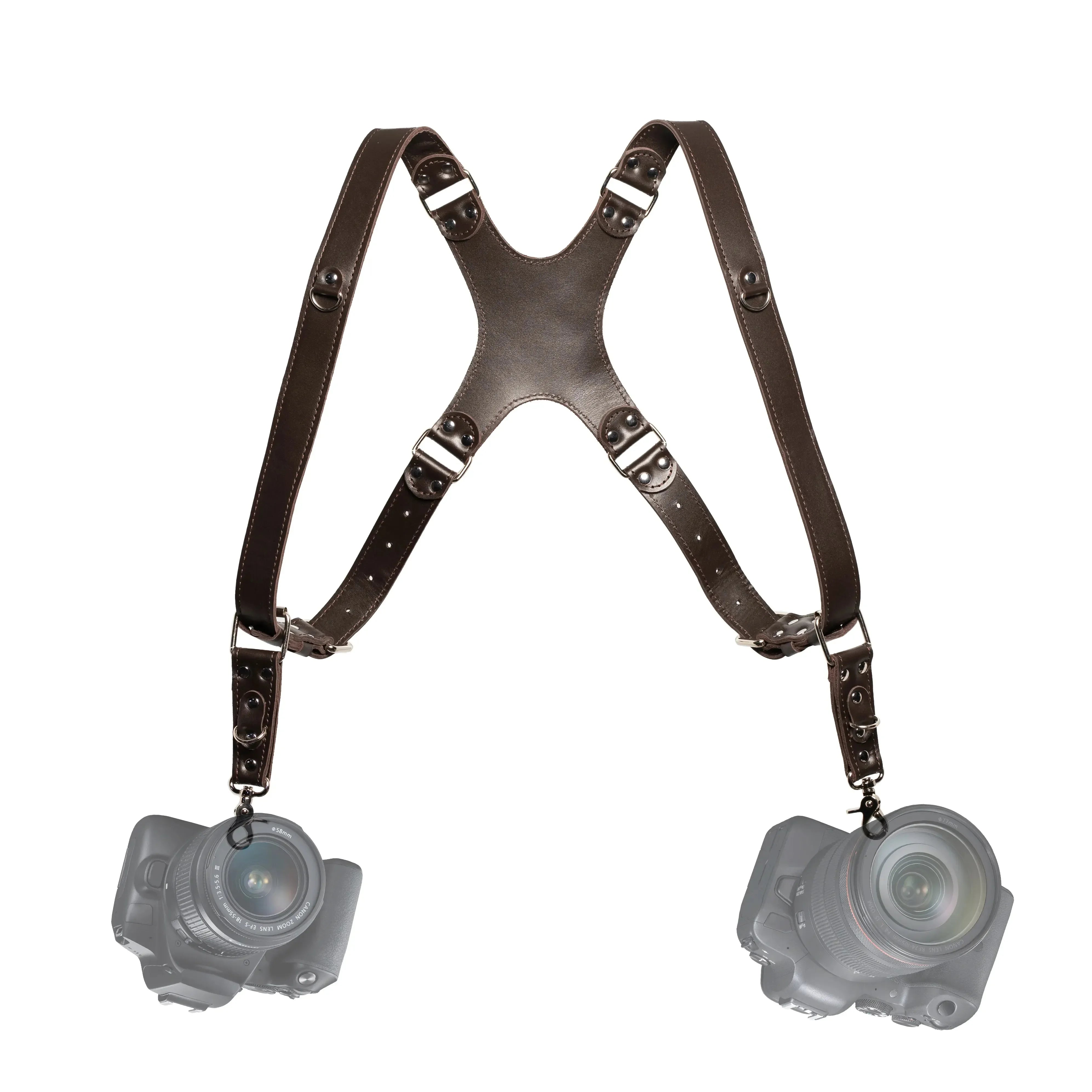 Smooth Leather Dual Camera Harness – Adjustable & Secure Fit