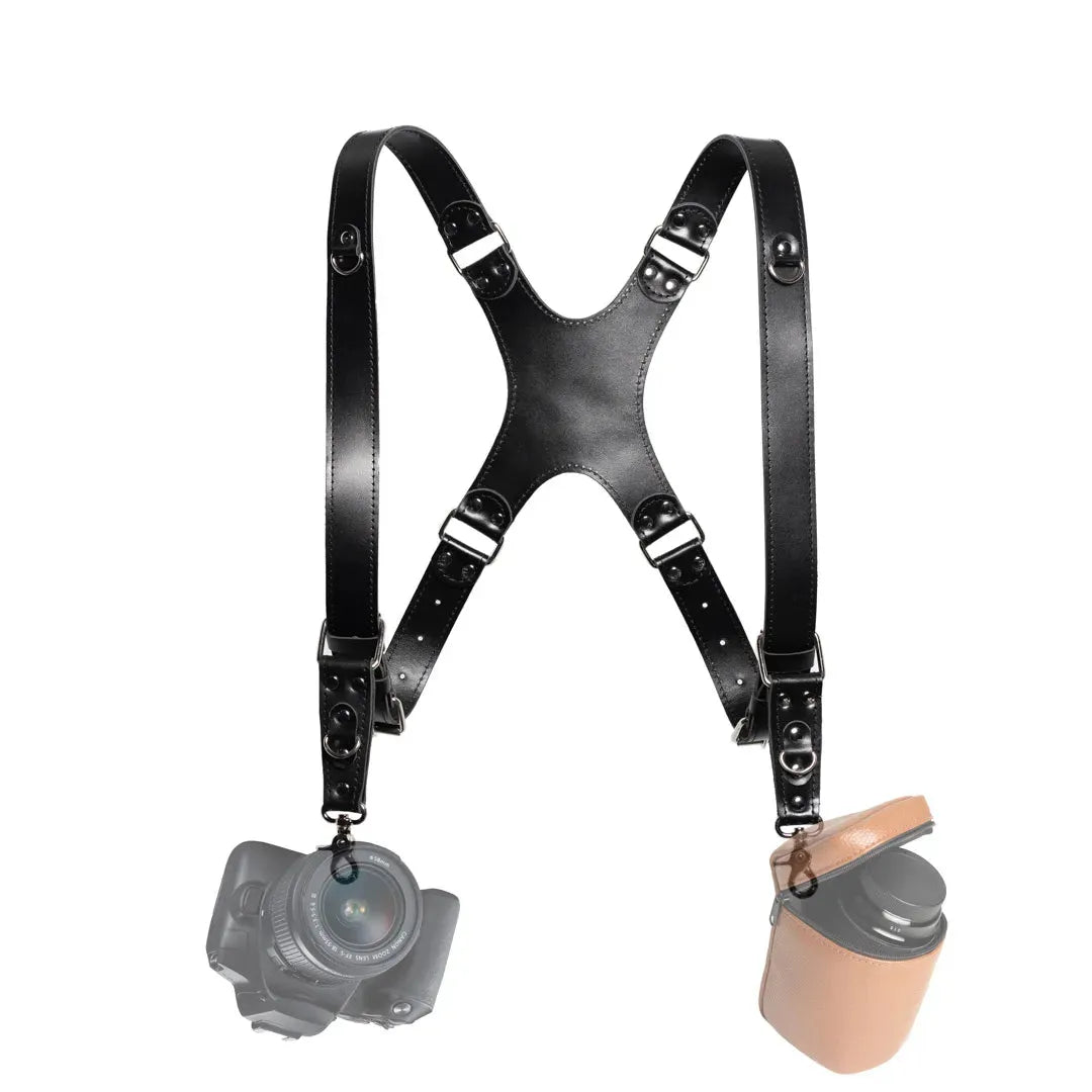 Leather Double Camera Harness - Matted | Black - Wenderfarer