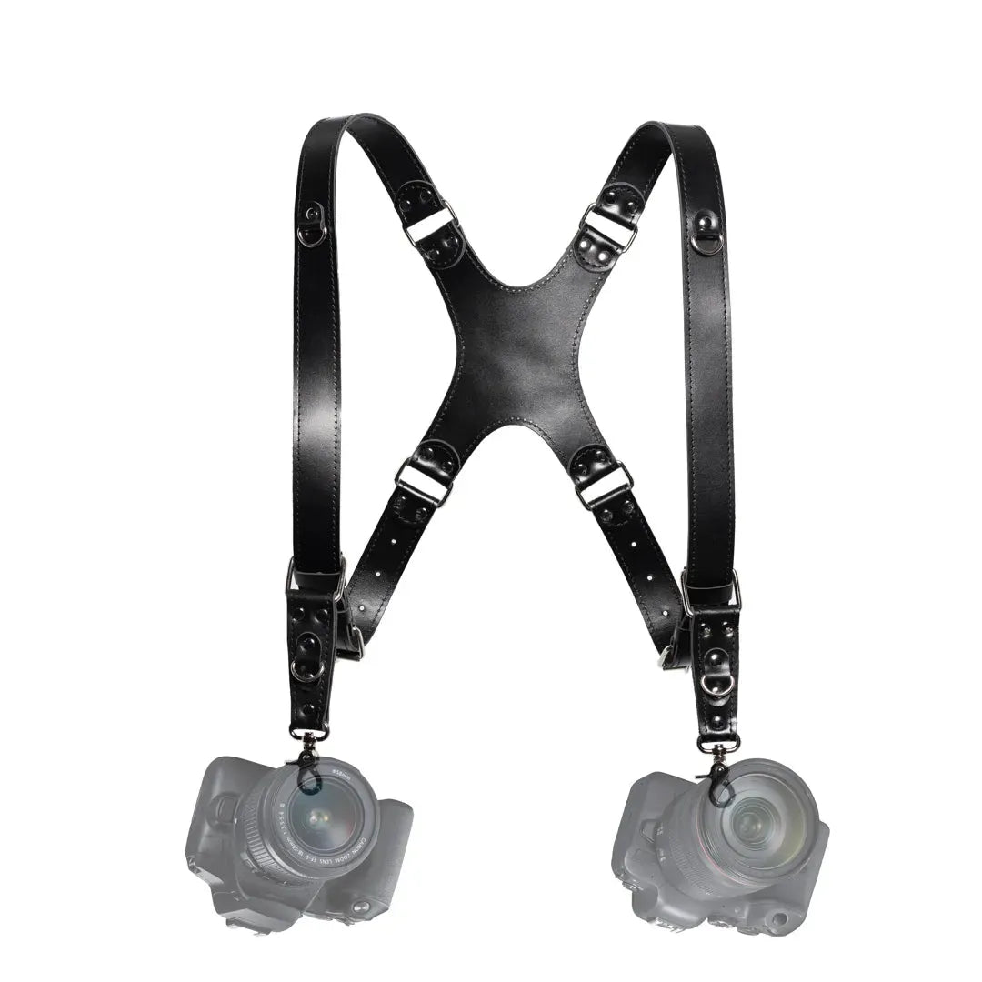 Leather Double Camera Harness - Matted | Black - Wenderfarer
