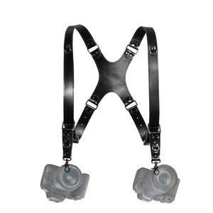 Leather Double Camera Harness - Matted | Black - Wenderfarer