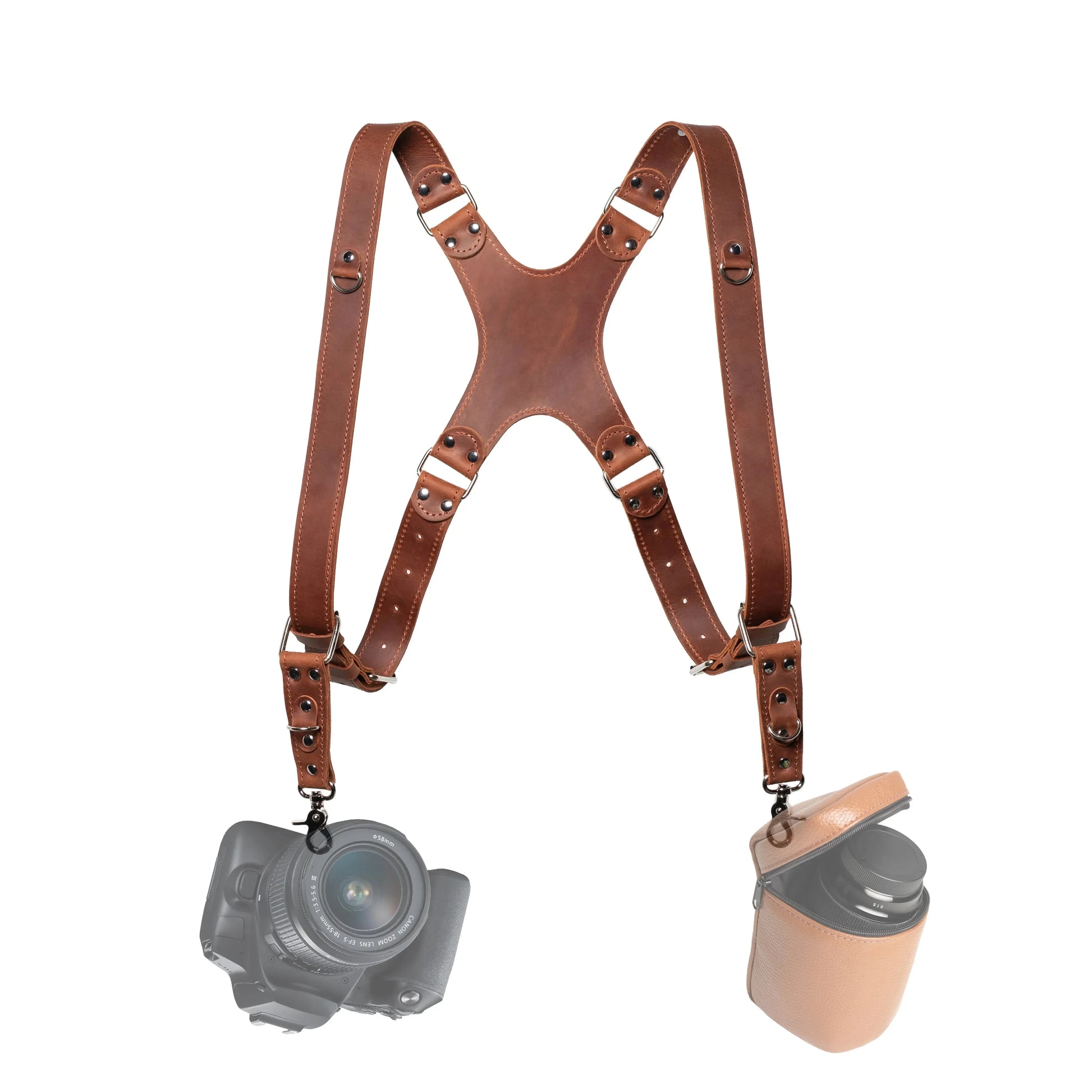 Dual Camera Harness – Matte Leather with Custom Logo Option