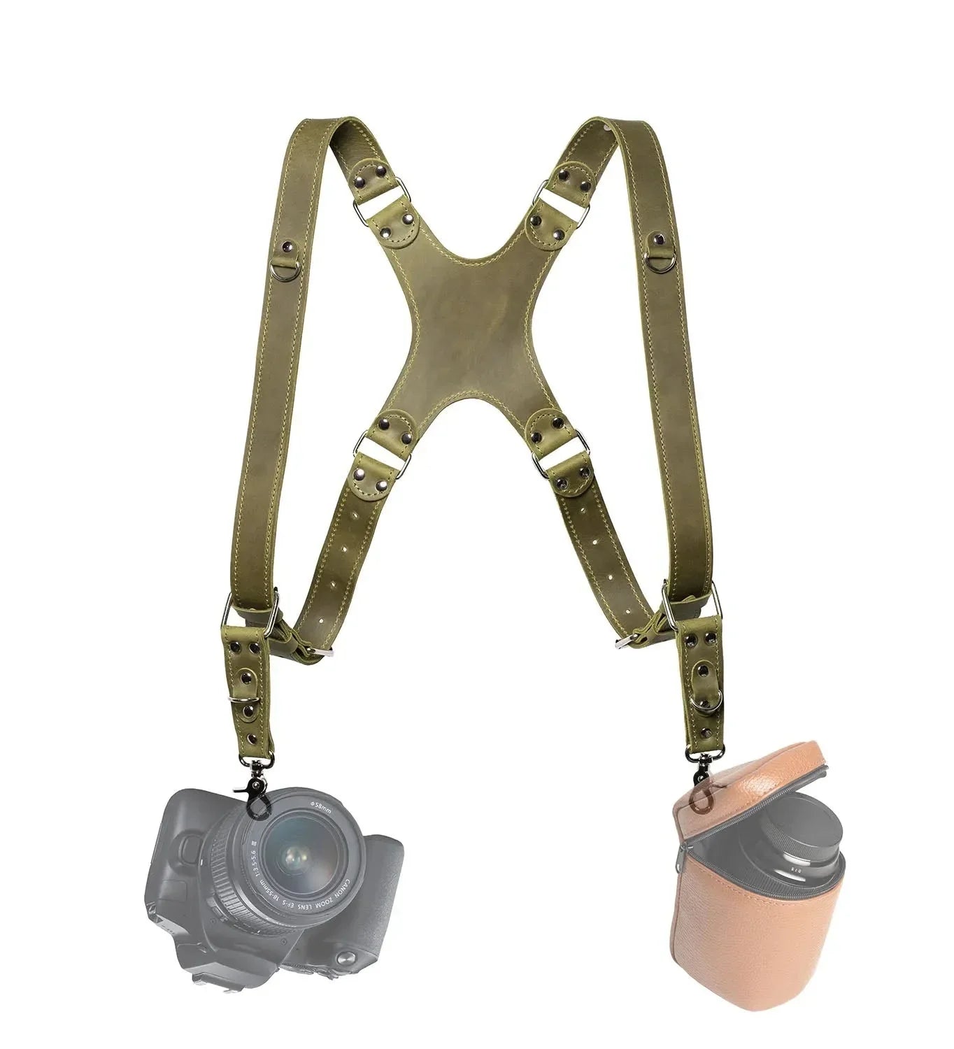Dual Camera Harness – Matte Leather with Custom Logo Option