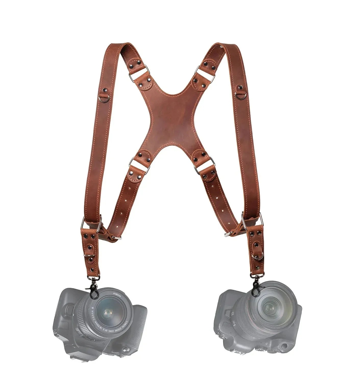 Dual Camera Harness – Matte Leather with Custom Logo Option
