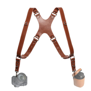Smooth Leather Dual Camera Harness – Adjustable & Secure Fit