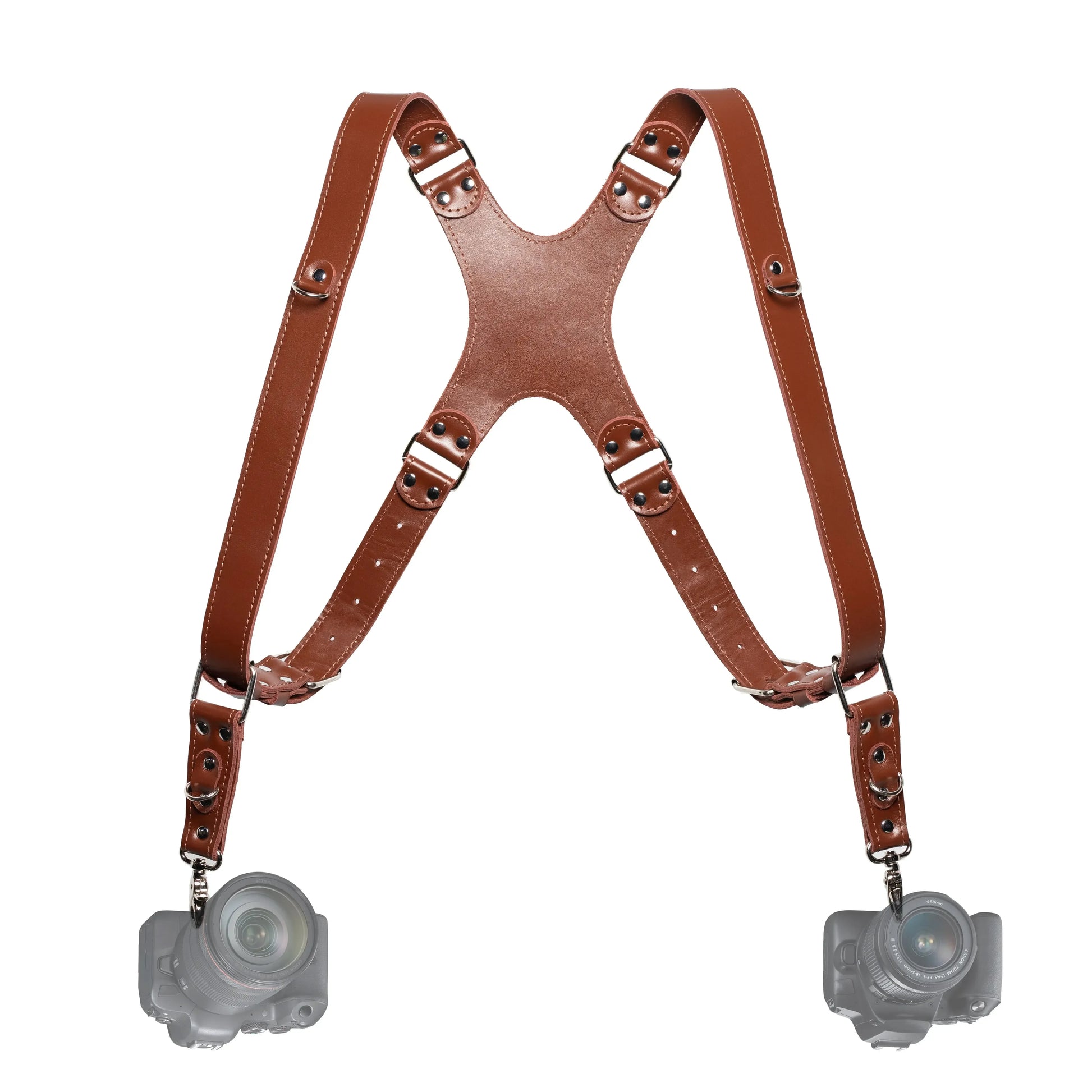 Smooth Leather Dual Camera Harness – Adjustable & Secure Fit