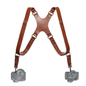 Smooth Leather Dual Camera Harness – Adjustable & Secure Fit