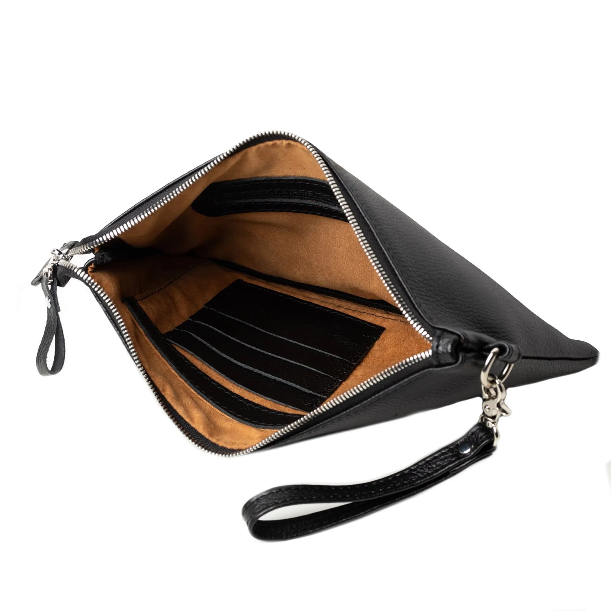 Zippered Full grain Leather Clutch | Graini Black - Wenderfarer