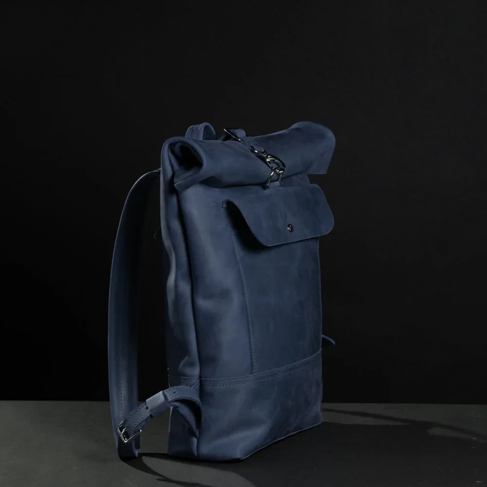 Matte Leather Roll Top Backpack