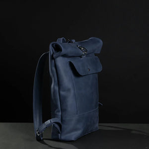 Matte Leather Roll Top Backpack