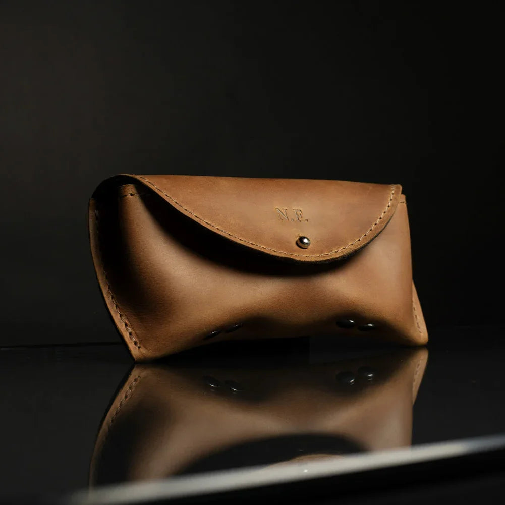 Handmade Waxed Matte Leather Case for Sunglasses