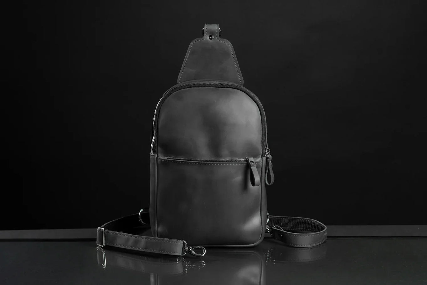 Matte Waxed Leather Sling Bag – Slim Crossbody & Semi-Backpack