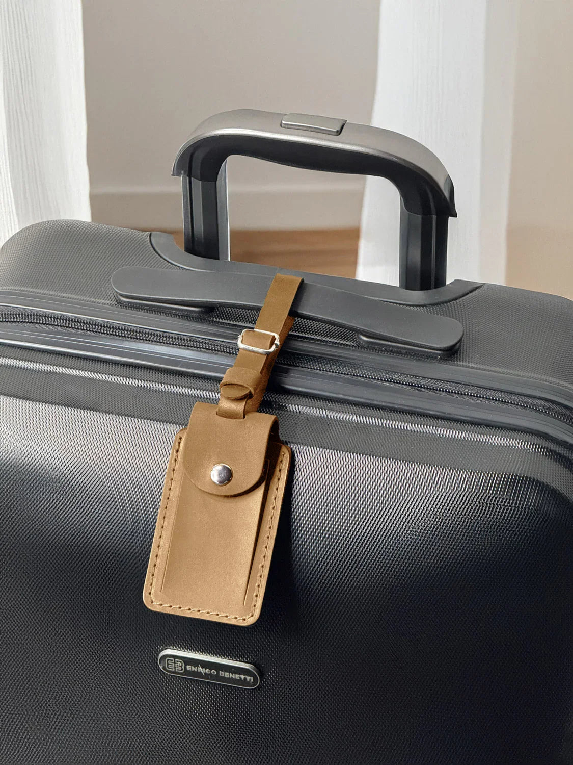 Matte Leather Luggage Tag with Pocket Travel Accessory