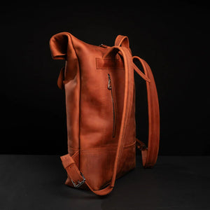 Matte Leather Roll Top Backpack